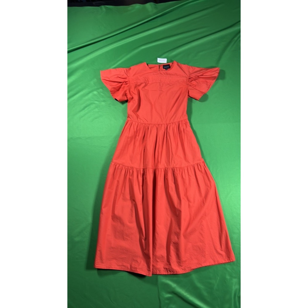 Who What Wear Red Flutter Sleeve Tiered Midi Dress XS Tomato Red Cotton Pocket